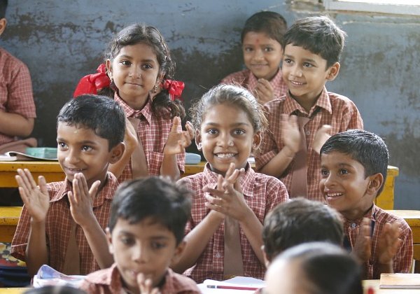 Girl children in a classroom in India